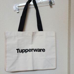 Tupperware Cream Tote with Black Handles